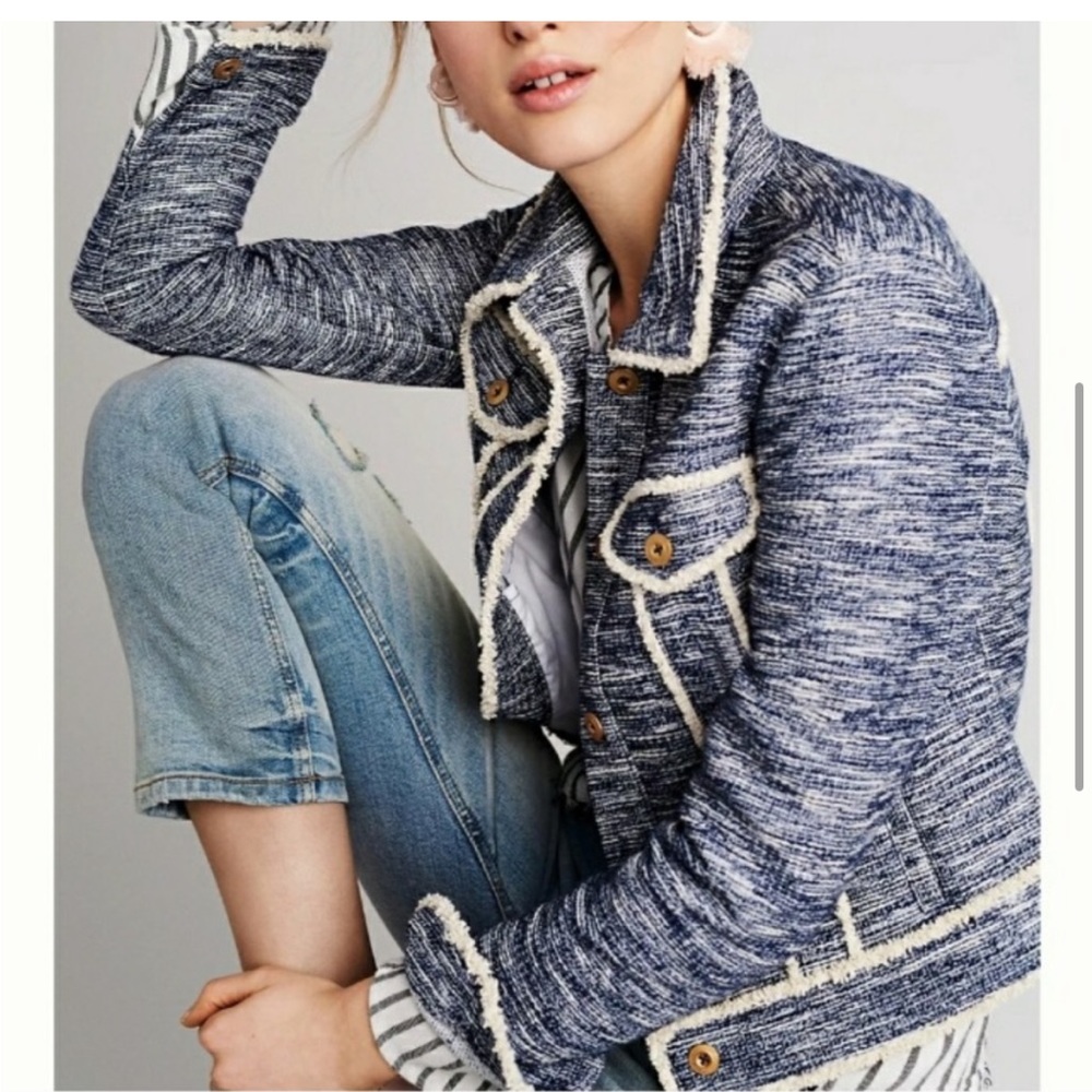 Anthropologie Ett:Twa Blue Tweed Blazer Jacket XS